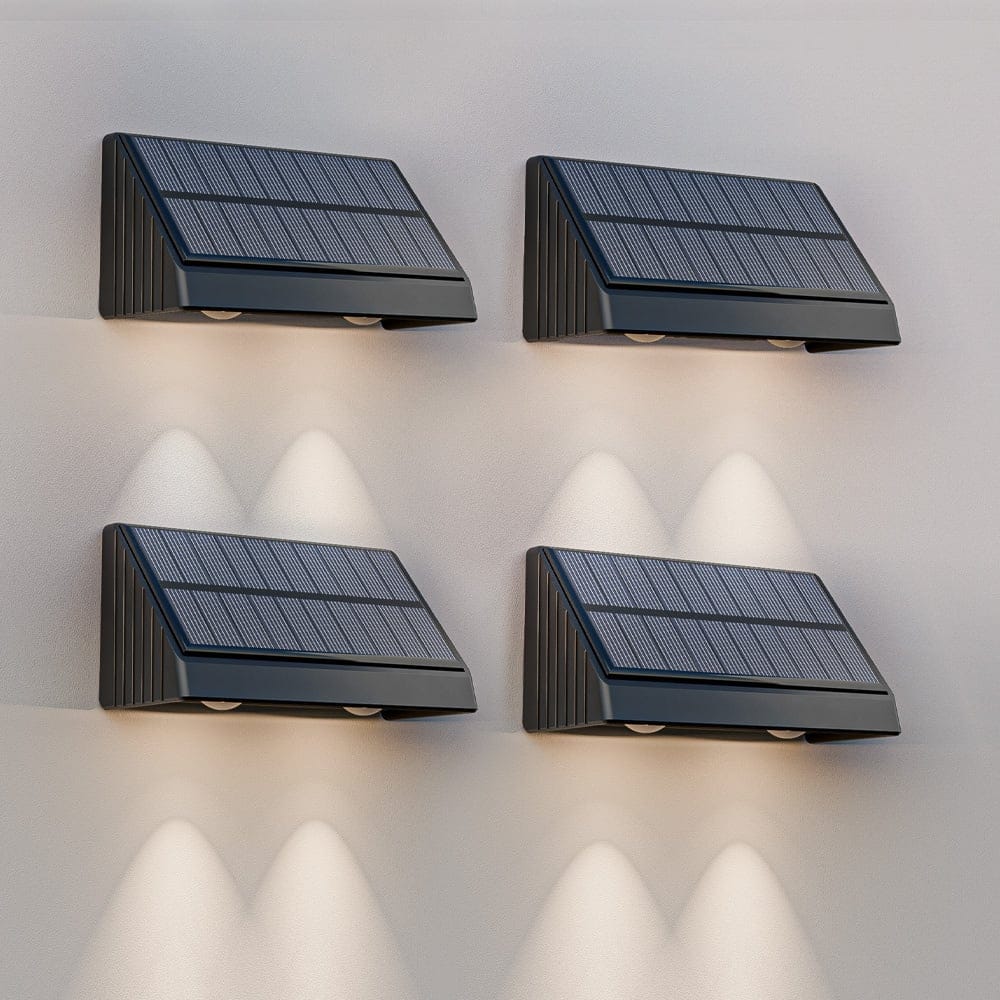 4x Mikey Solar Wandlamp Downlight 3000K Warm wit Zwart Schuttingverlichting op zonne energie