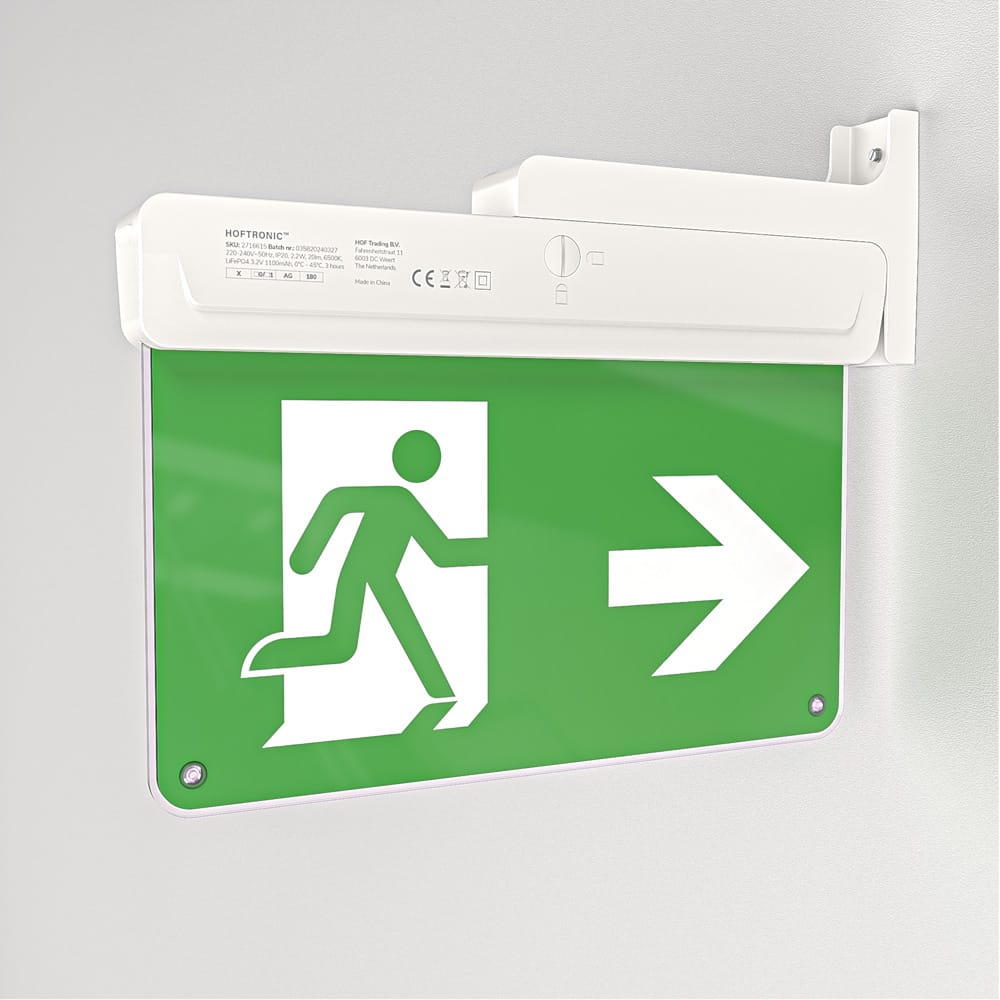 Tumu Noodverlichting met accu Incl. muurmontage installatiekit 1,3 Watt 6000K daglicht wit IP20 Incl. vluchtwegaanduiding Met testknop