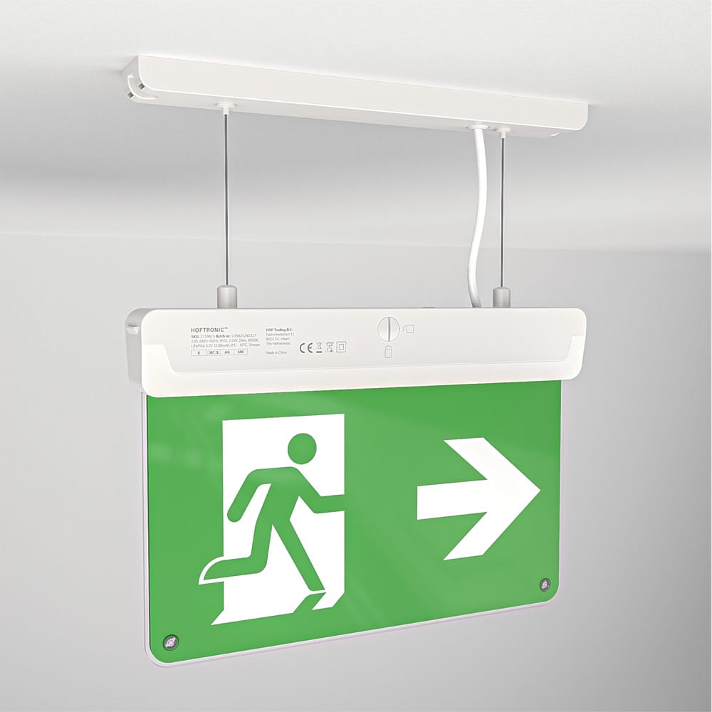 Tumu Noodverlichting met accu Incl. ophangset 1,3 Watt 6000K daglicht wit IP20 Incl. vluchtwegaanduiding Met autotest functie