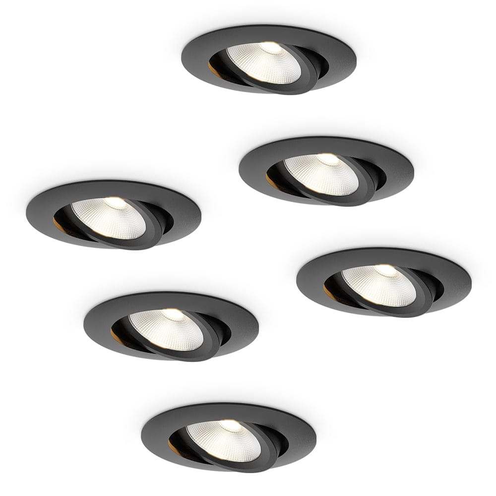 6x Lugo LED Inbouwspots - Zwart - Dimbaar - 5 Watt 450 Lumen - 2700K Warm Wit Licht - Kantelbaar - IP65 - Voor Binnen & Buiten afbeelding