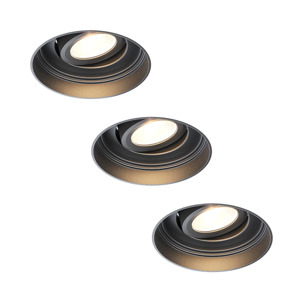 3x Lugo LED inbouwspots Trimless - Zwart - Dimbaar - 5 Watt 450 Lumen - 2700K Warm Wit Licht - Kantelbaar - IP65 - Voor Binnen & Buiten afbeelding