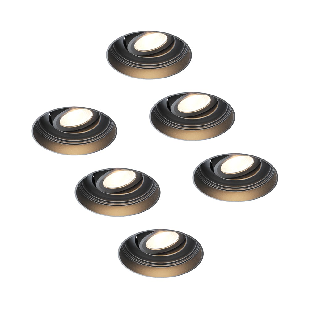 6x Lugo LED inbouwspots Trimless - Zwart - Dimbaar - 5 Watt 450 Lumen - 2700K Warm Wit Licht - Kantelbaar - IP65 - Voor Binnen & Buiten afbeelding