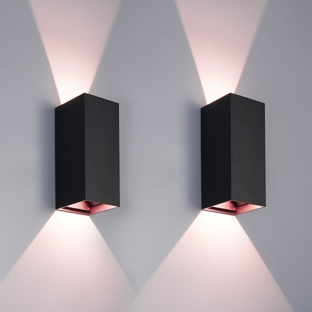Set van 2 Smart WiFi+ Bluetooth LED Wandlamp Miles S - Dimbaar - 10 Watt - RGBWW - Up & Down light - IP65 - Zwart - Binnen en buiten afbeelding