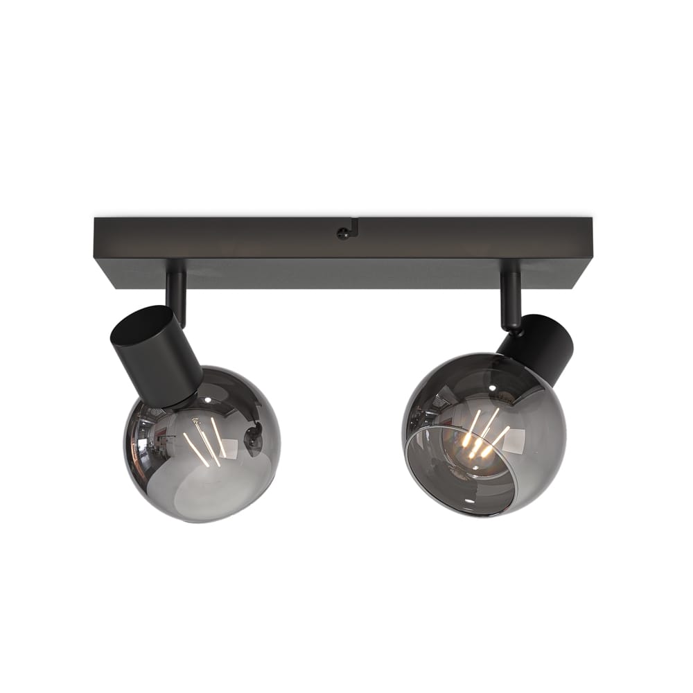 Glazura - LED Plafondlamp 2 spots - Glazen bollen - Smokey glas - Zwart - E14 fittingen afbeelding
