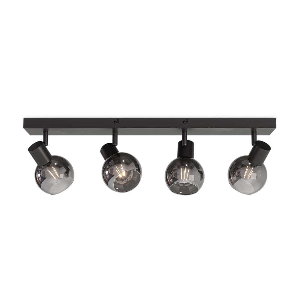 Glazura - LED Plafondlamp 4 spots - Glazen bollen - Smokey glas - Zwart - E14 fittingen afbeelding