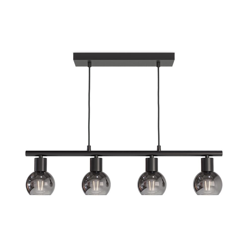 Glazura - LED Hanglamp 4 Lichts - Glazen bollen - Smokey glas - Zwart - E14 fittingen afbeelding