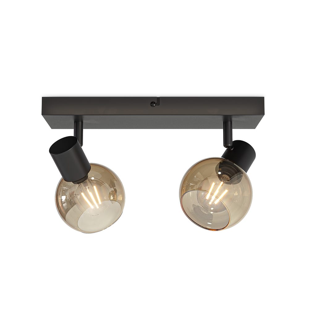 Glazura - LED Plafondlamp 2 spots - Glazen bollen - Amber glas - Zwart - E14 fittingen afbeelding
