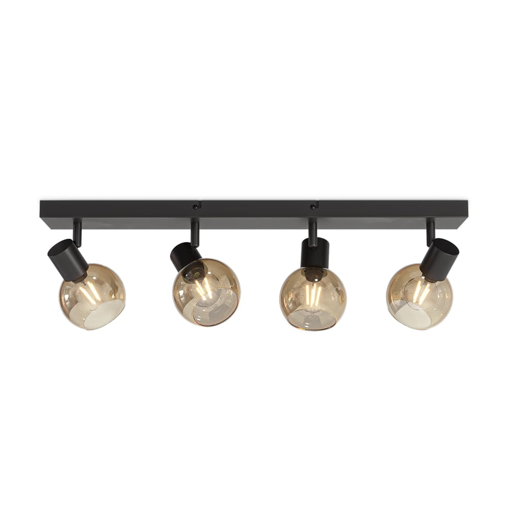 Glazura - LED Plafondlamp 4 spots - Glazen bollen - Amber glas - Zwart - E14 fittingen afbeelding
