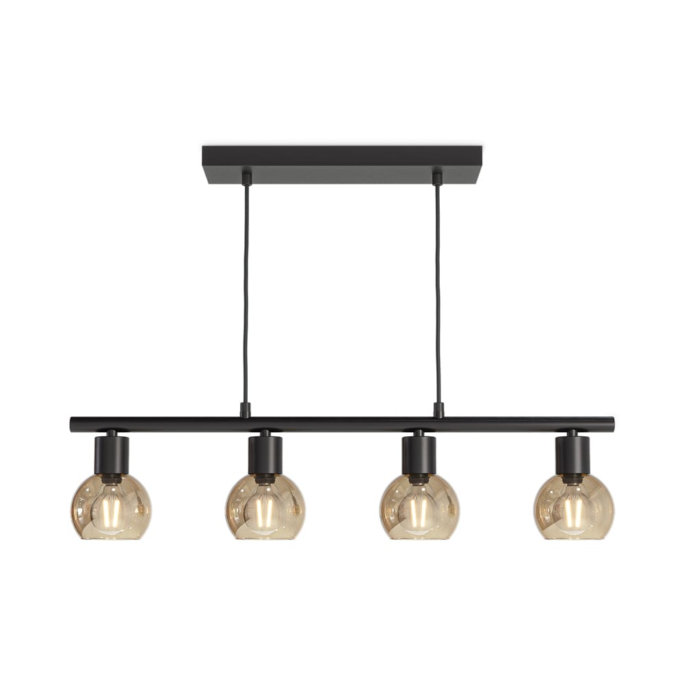 Glazura - LED Hanglamp 4 Lichts - Glazen bollen - Amber glas - Zwart - E14 fittingen afbeelding