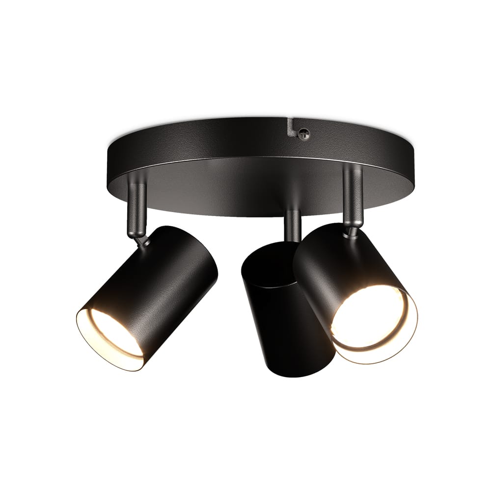 Lark - LED Plafondlamp - 3 spots - GU10 Fitting - Kantelbaar & Draaibaar - Zwart - Rond afbeelding