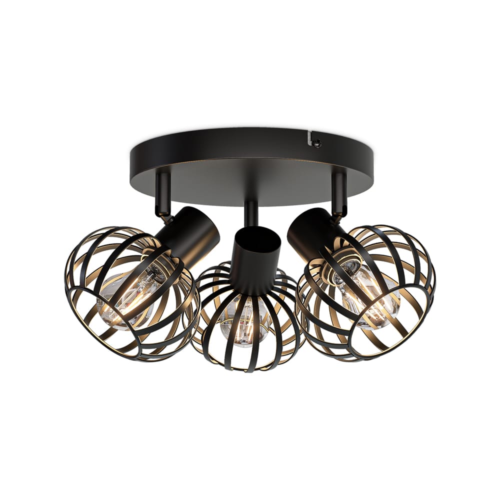 Petal - LED Plafondlamp - 3 spots - Rond - E14 Fitting - Kantelbaar & Draaibaar - Zwart afbeelding