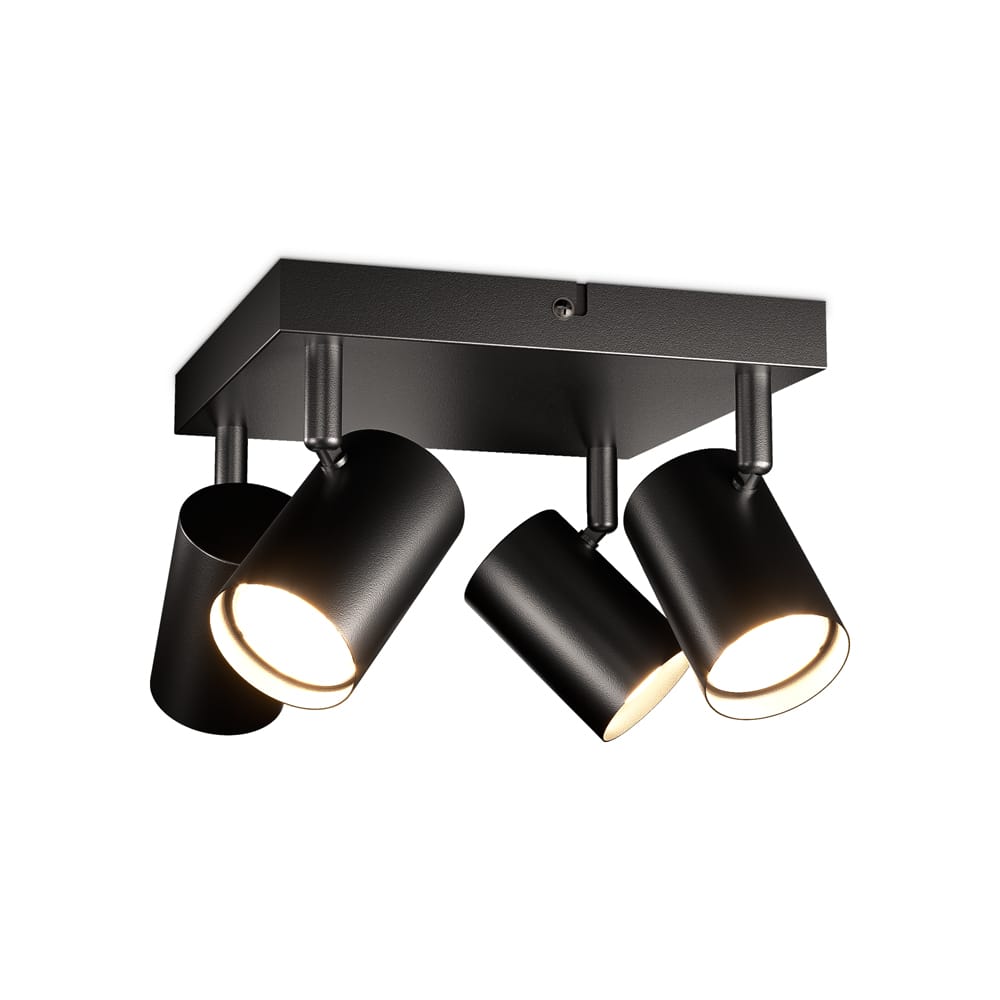 Lark - LED Plafondlamp - 4 spots - GU10 Fitting - Kantelbaar & Draaibaar - Zwart - Vierkant afbeelding