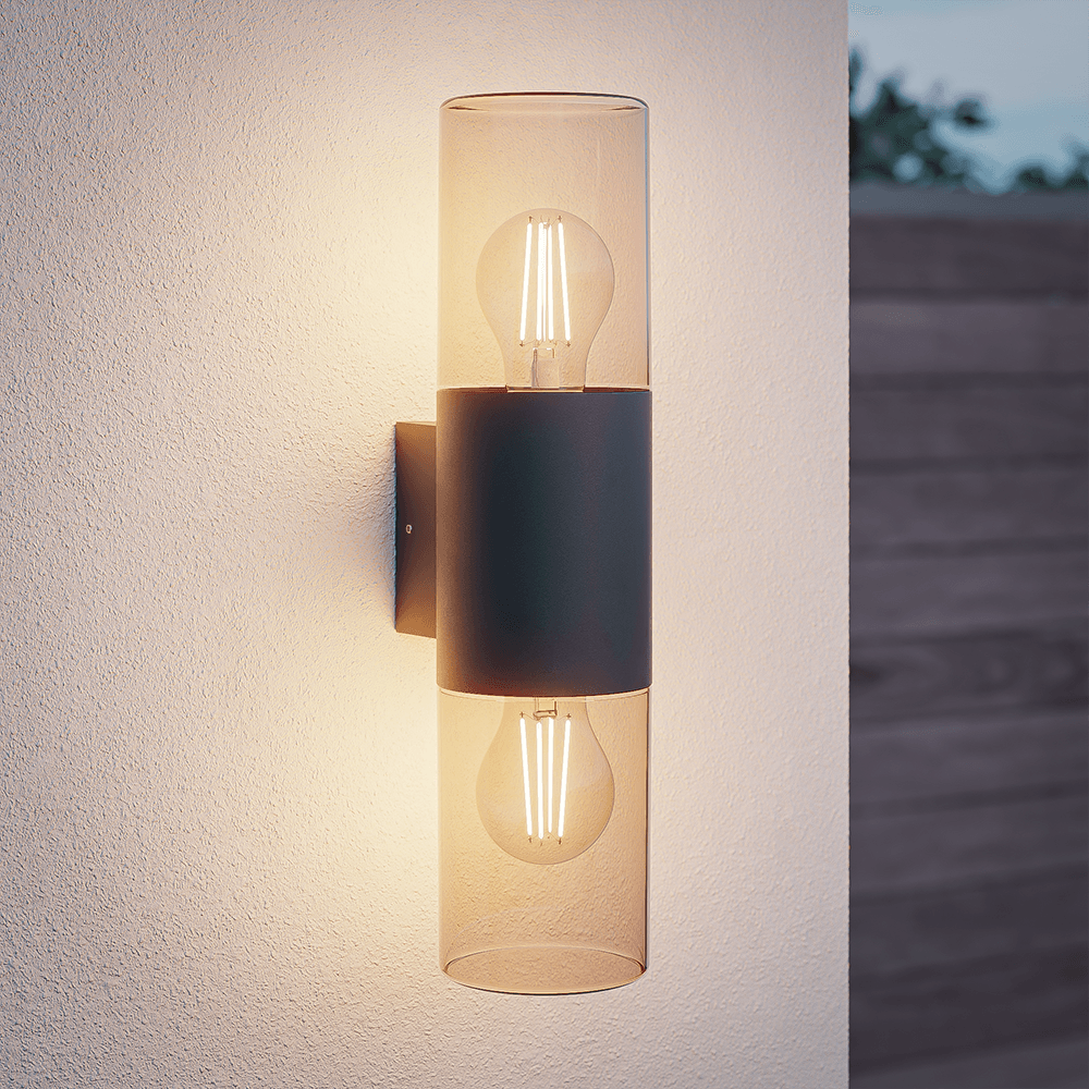 Blaze - LED Wandlamp - Up & Down light - E27 Fitting - IP44 Waterdicht - Smokey glas afbeelding