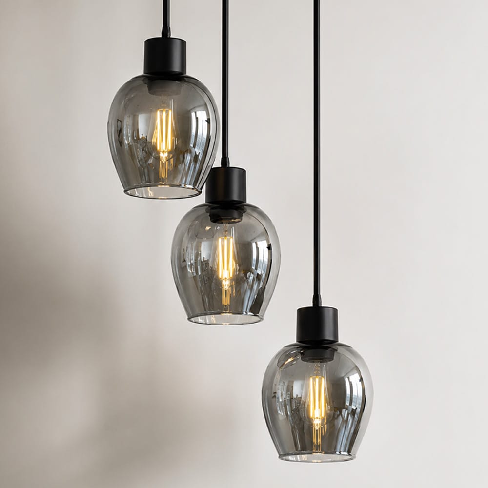 Design Hanglamp Zora - Smoke Glas - 3-Lichts - E27 - 7 Watt 806 Lumen - 2700K - Zwart- Glazen bollen