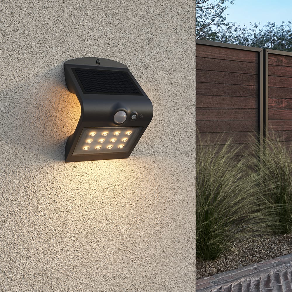 Rhodes LED Solar Wandlamp met bewegingssensor 2 lichtstanden 14 LEDS 3000K Warm wit