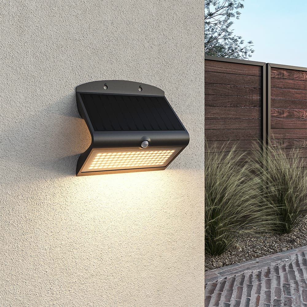 Rhodes LED Solar Wandlamp met bewegingssensor 2 lichtstanden 104 LEDS 3000K Warm wit