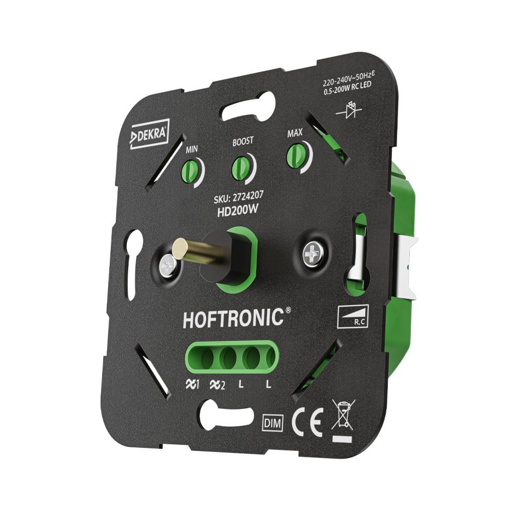 LED dimmer HD200W - 0.5-200 watt - Geschikt voor fase afsnijding (trailing edge) - 2-draadsdimmer - Inbouw dimmer - Universeel afbeelding