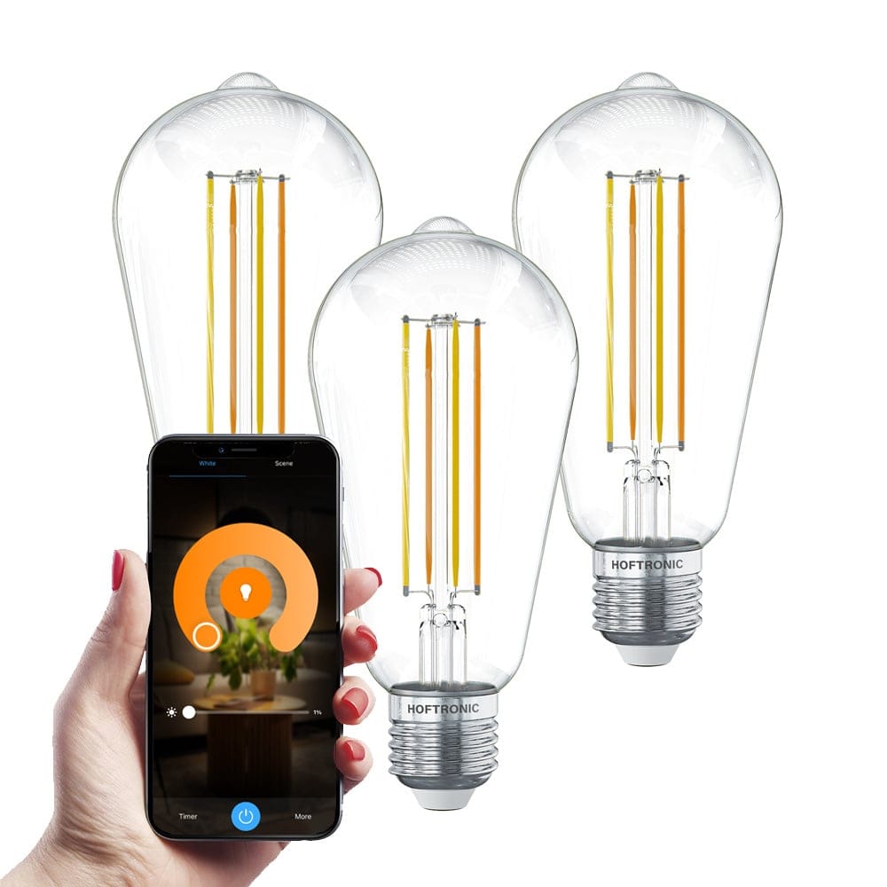 Set van 3 Smart E27 LED Filament Lamp 7 Watt 806 lumen ST64 Helder 1800 3000K Dimbaar Edison lamp