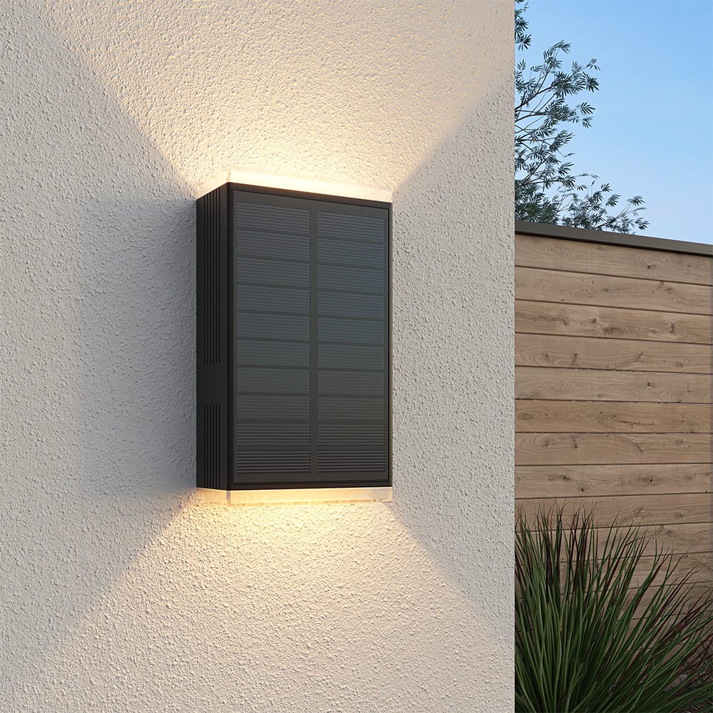 Jovi Solar LED Wandlamp Incl. Schemerschakelaar Up Down light 2700K warm wit Zwart IP65 waterdicht 70 lumen Tuinverlichting Buitenlamp