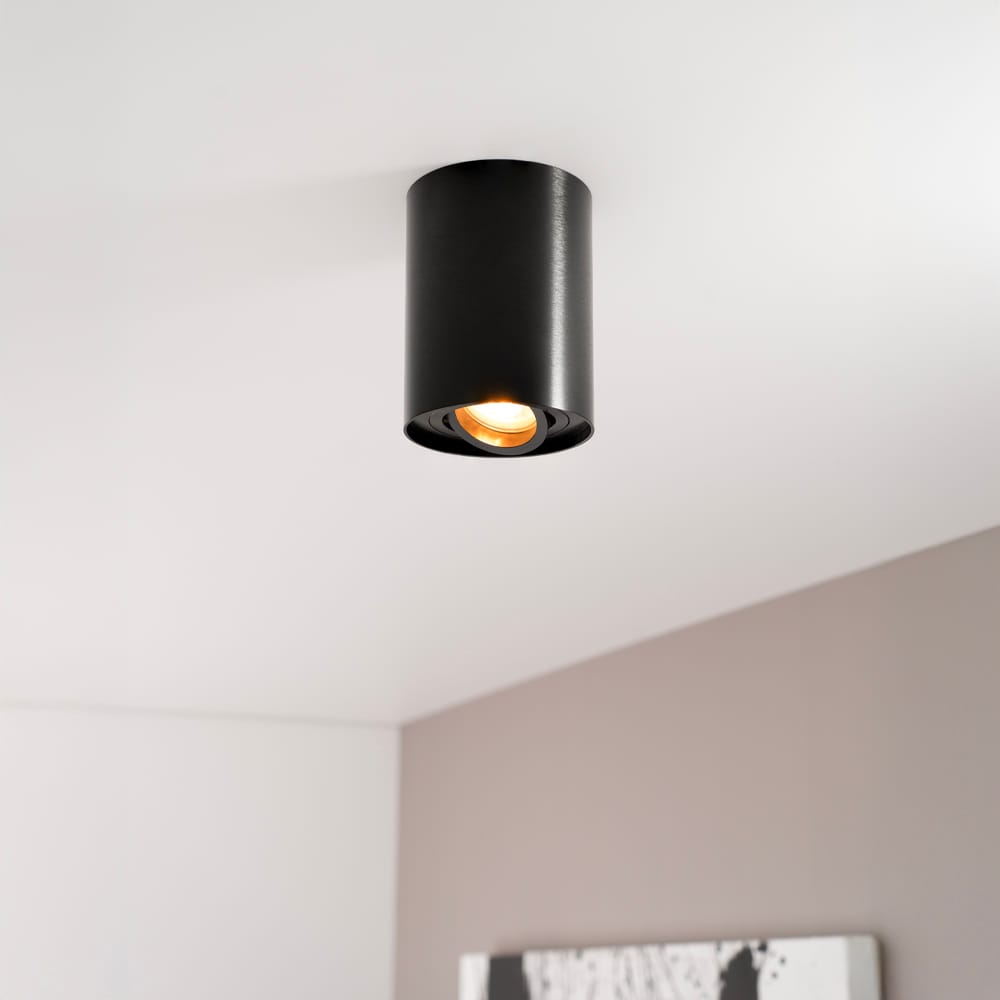 Solis nero by LUSENZ Cilindervormige opbouwspot met enkel lichtaccent en een geborstelde zwarte coating