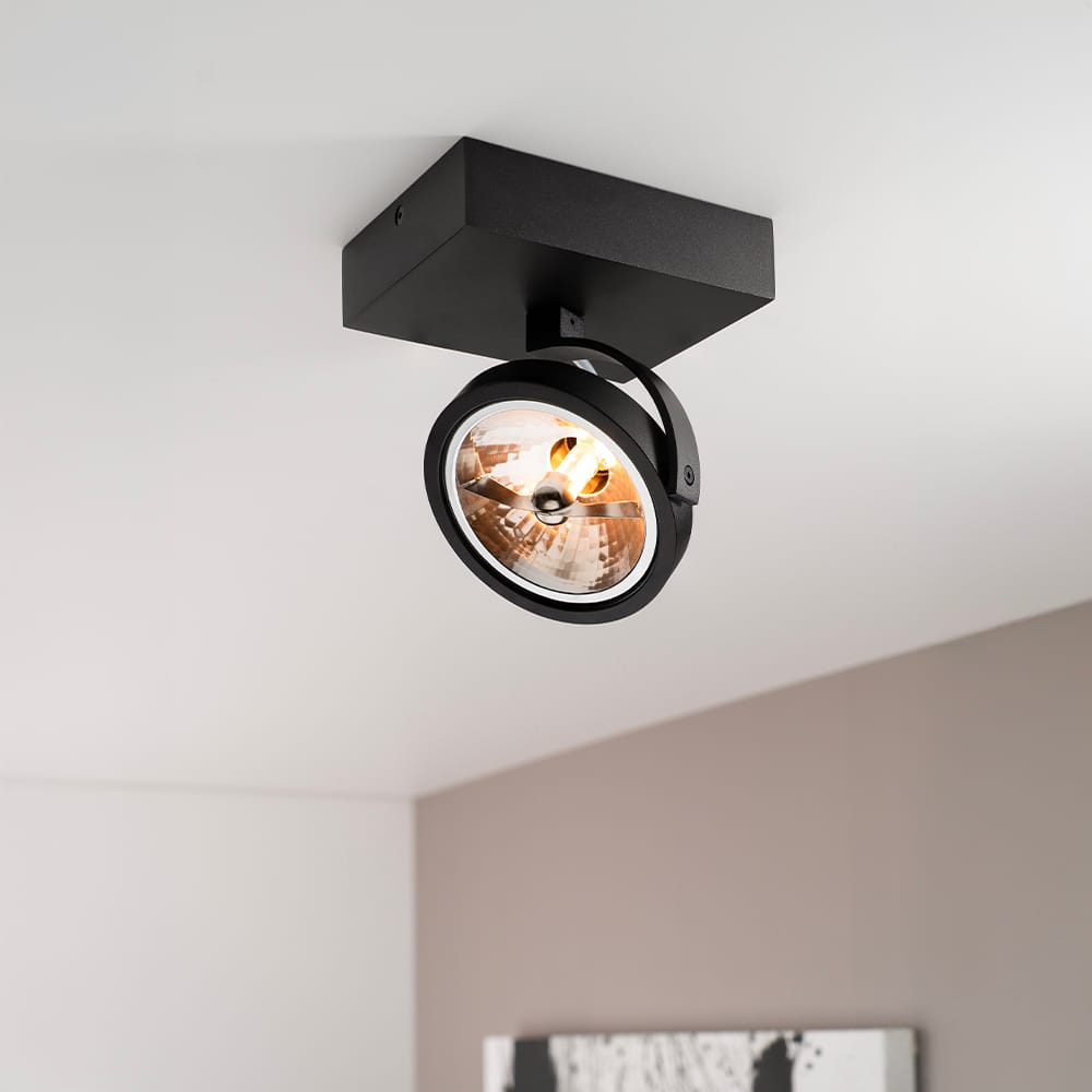 Saturno nero I by LUSENZ Plafondspot met kantelbare matzwarte basis en armatuur