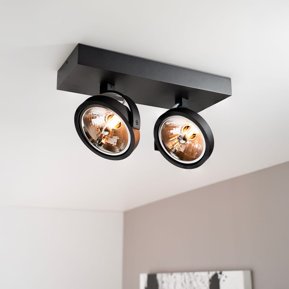 Saturno nero II by LUSENZ - 2-lichts plafondspot met kantelbare matzwarte basis en armatuur