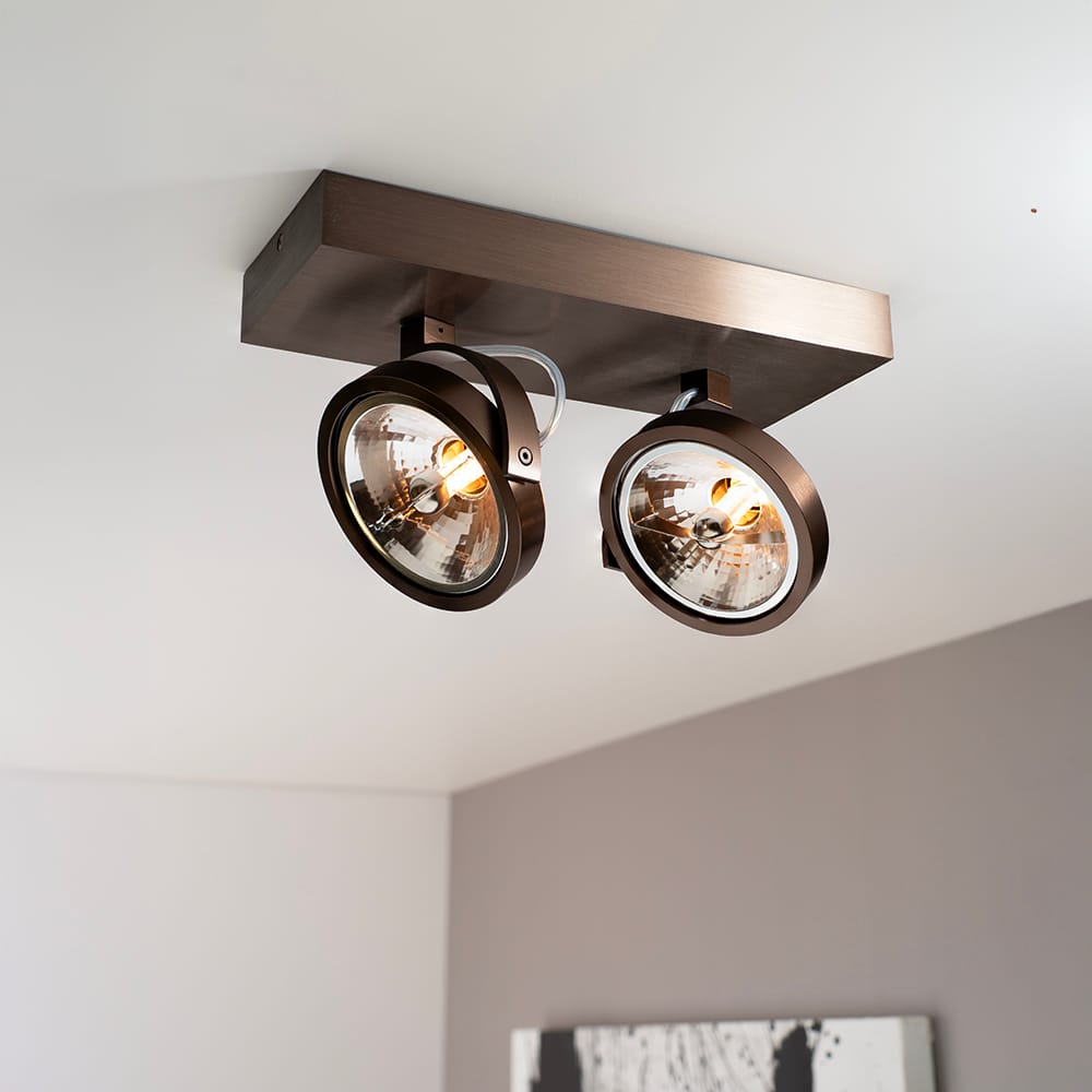 Saturno bronzo II by LUSENZ - 2-lichts plafondspot met kantelbare geborstelde bronzen basis en armat