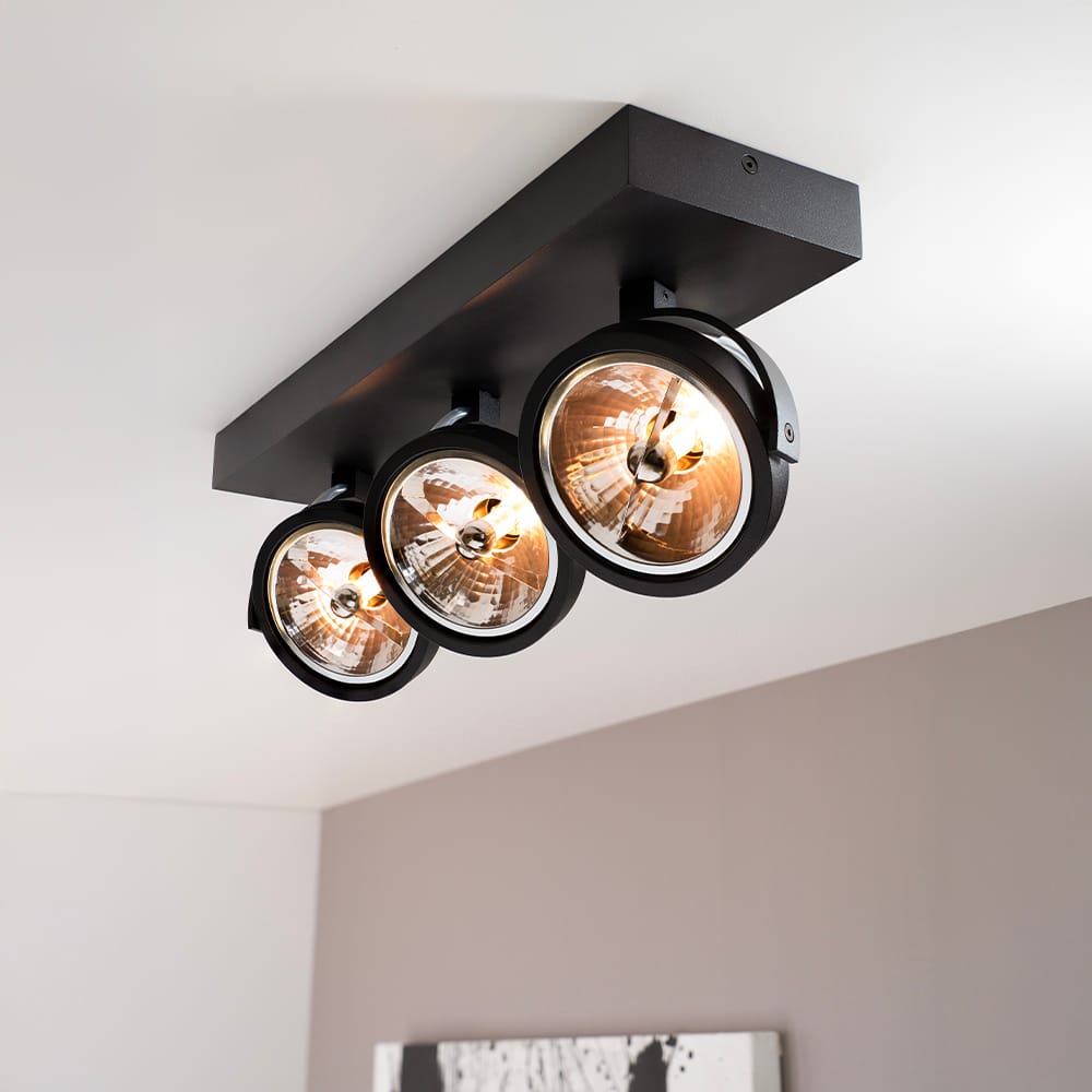 Saturno nero III by LUSENZ - 3-lichts plafondspot met kantelbare matzwarte basis en armatuur