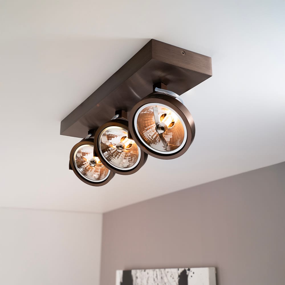 Saturno bronzo III by LUSENZ - 3-lichts plafondspot met kantelbare geborstelde bronzen basis en arma