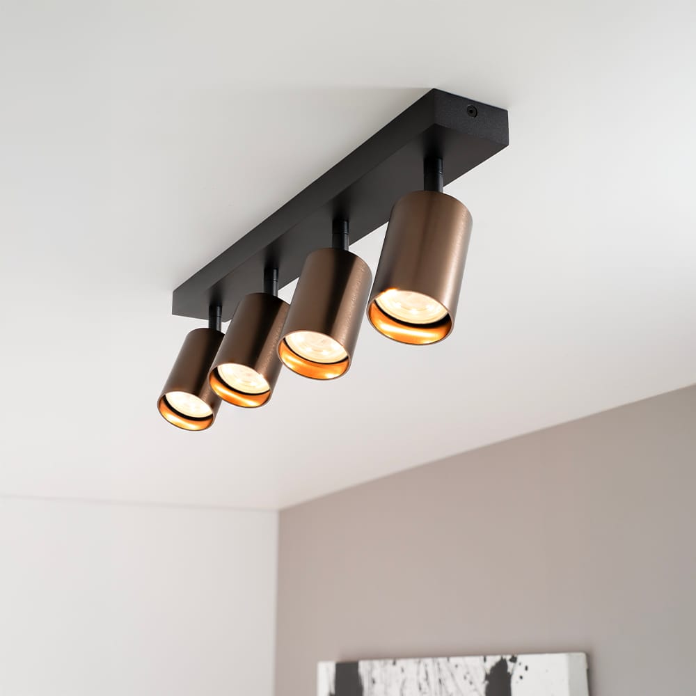 Taurus bronzo IV by LUSENZ - 4-lichts plafondspot met kantelbare geborstelde bronzen spots en matzwarte basis afbeelding