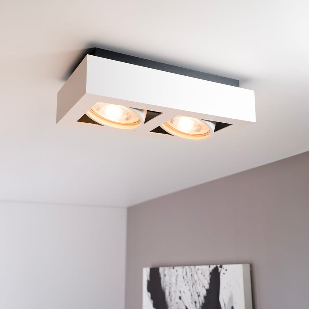 Castor bianco II by LUSENZ - Rechthoekige 2-lichts plafondlamp met richtbare spots en mat witte coating afbeelding