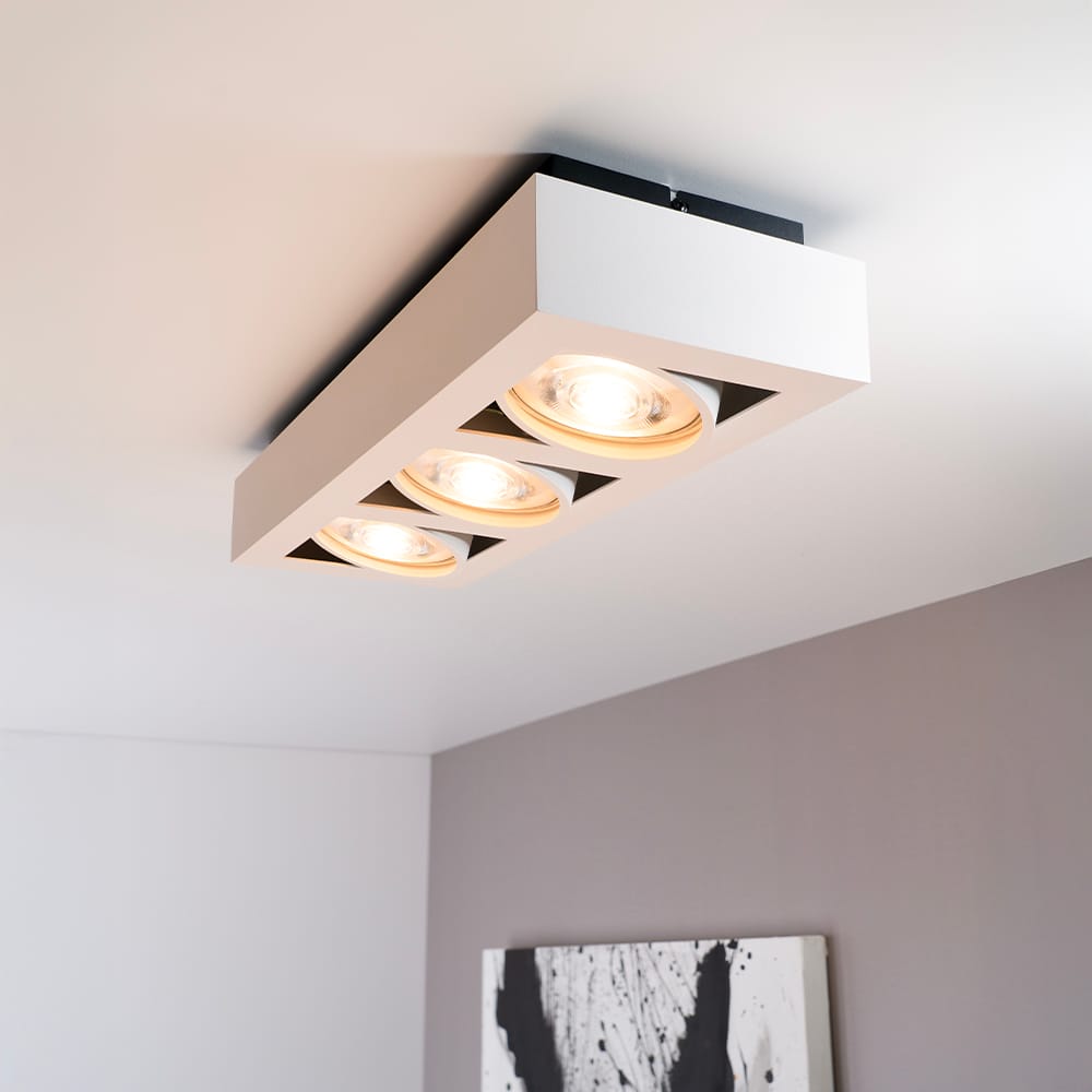 Castor bianco III by LUSENZ - Rechthoekige 3-lichts plafondlamp met richtbare spots en mat witte coa