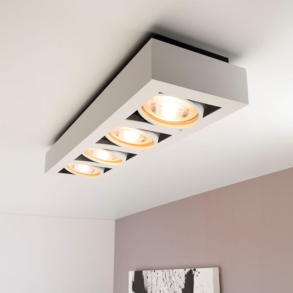 Castor bianco IV by LUSENZ - Rechthoekige 4-lichts plafondlamp met richtbare spots en mat witte coat