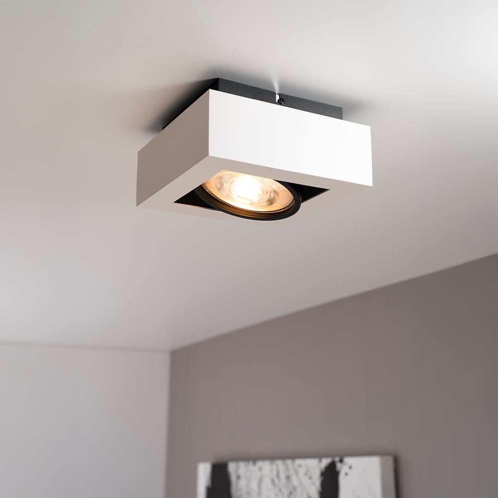 Castor bianco nero I by LUSENZ - Vierkante plafondlamp met richtbare spot, mat witte coating en matzwart interieur afbeelding