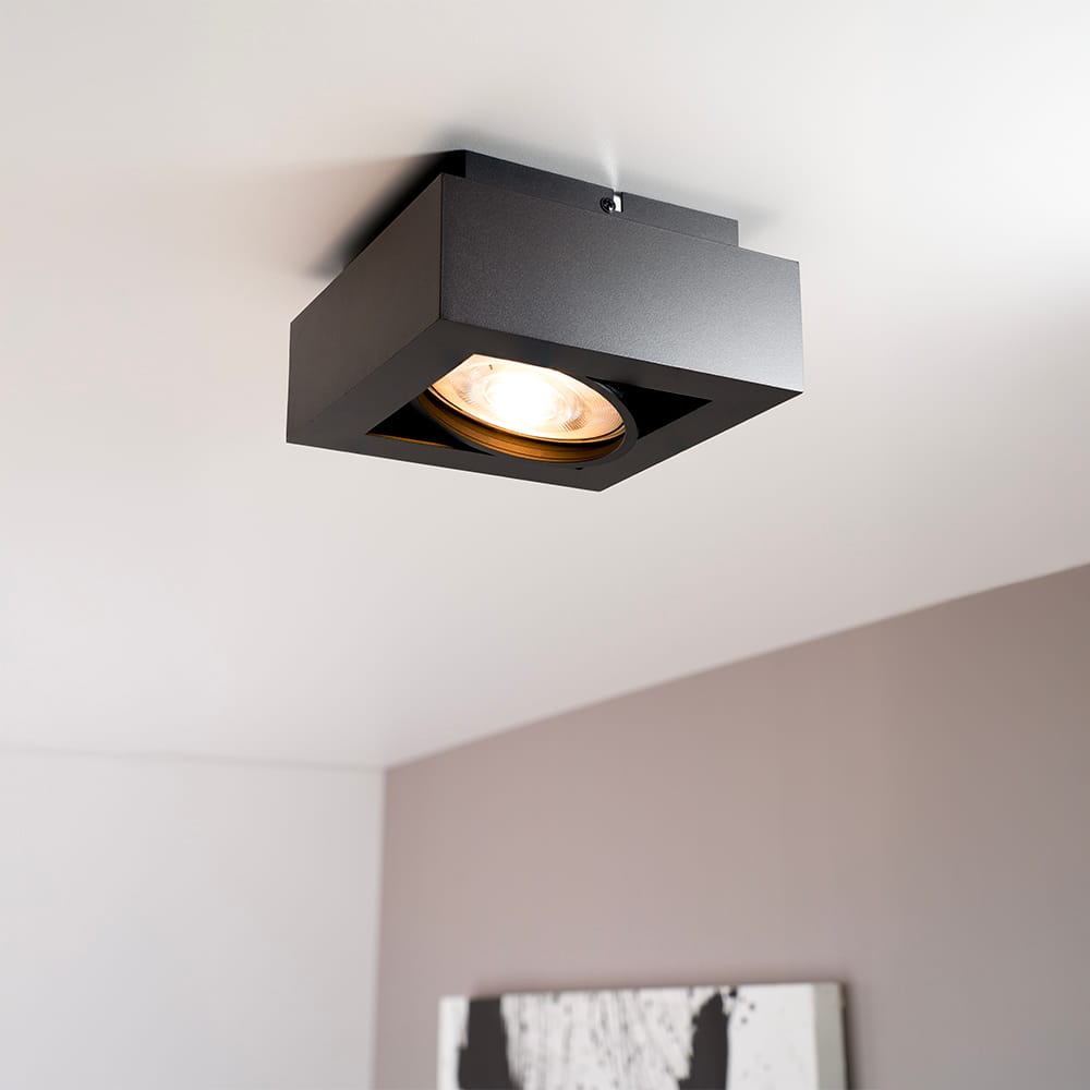 Castor nero I by LUSENZ - Vierkante plafondlamp met richtbare spot en matzwarte coating