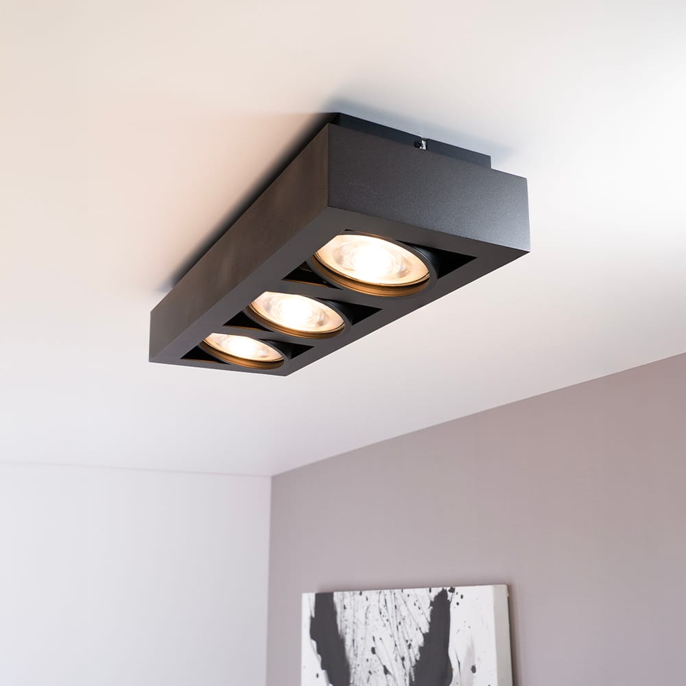 Castor nero III by LUSENZ - Rechthoekige 3-lichts plafondlamp met richtbare spots en matzwarte coating afbeelding