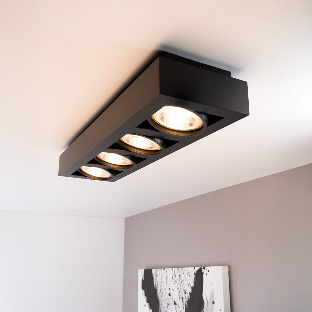 Castor nero IV by LUSENZ - Rechthoekige 4-lichts plafondlamp met richtbare spots en matzwarte coating afbeelding