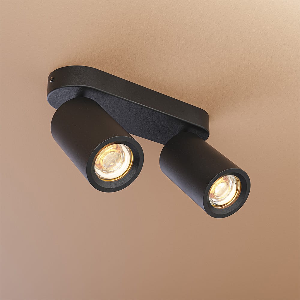 Madona - LED Plafondlamp - 2 spots - Excl. GU10 Fitting - Kantelbaar & Draaibaar - Rechthoekig - Aluminium afbeelding
