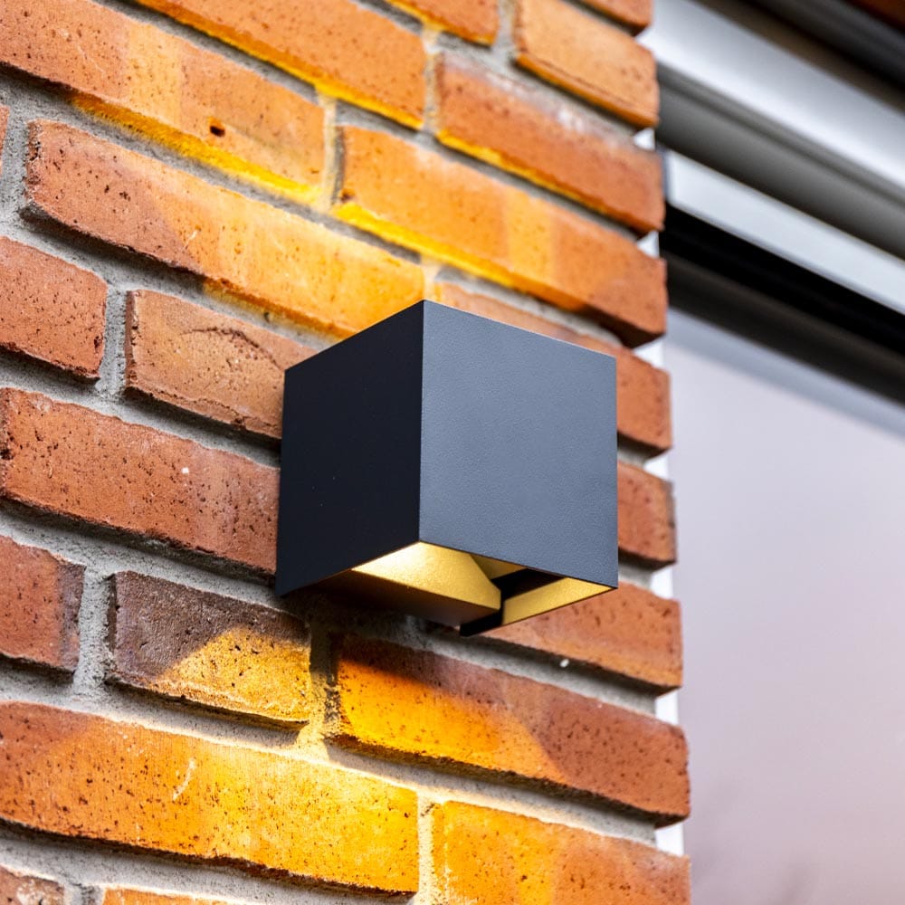 Kansas LED Wandlamp Kubus - Antraciet - 3000K warm wit - IP65 Waterdicht - 30.000 branduren - Up & D