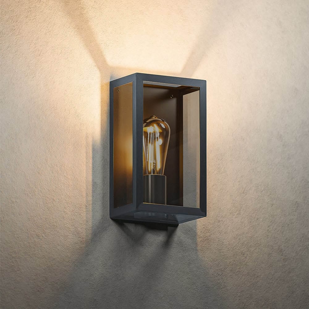 Stella - Dimbare LED Wandlamp - Smoked Glass - Excl. E27 Lichtbron - Max. 60 Watt - IP44 - Zwart - 3 Jaar Garantie - Voor Binnen en Buiten - Wandlantaarn afbeelding