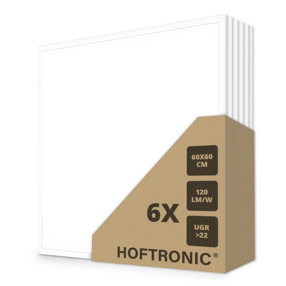 6x LED Paneel - 60x60 cm - 36 Watt - 4320lm (120lm/W) - 4000K neutraal wit - Flikkervrij - UGR22 - 5