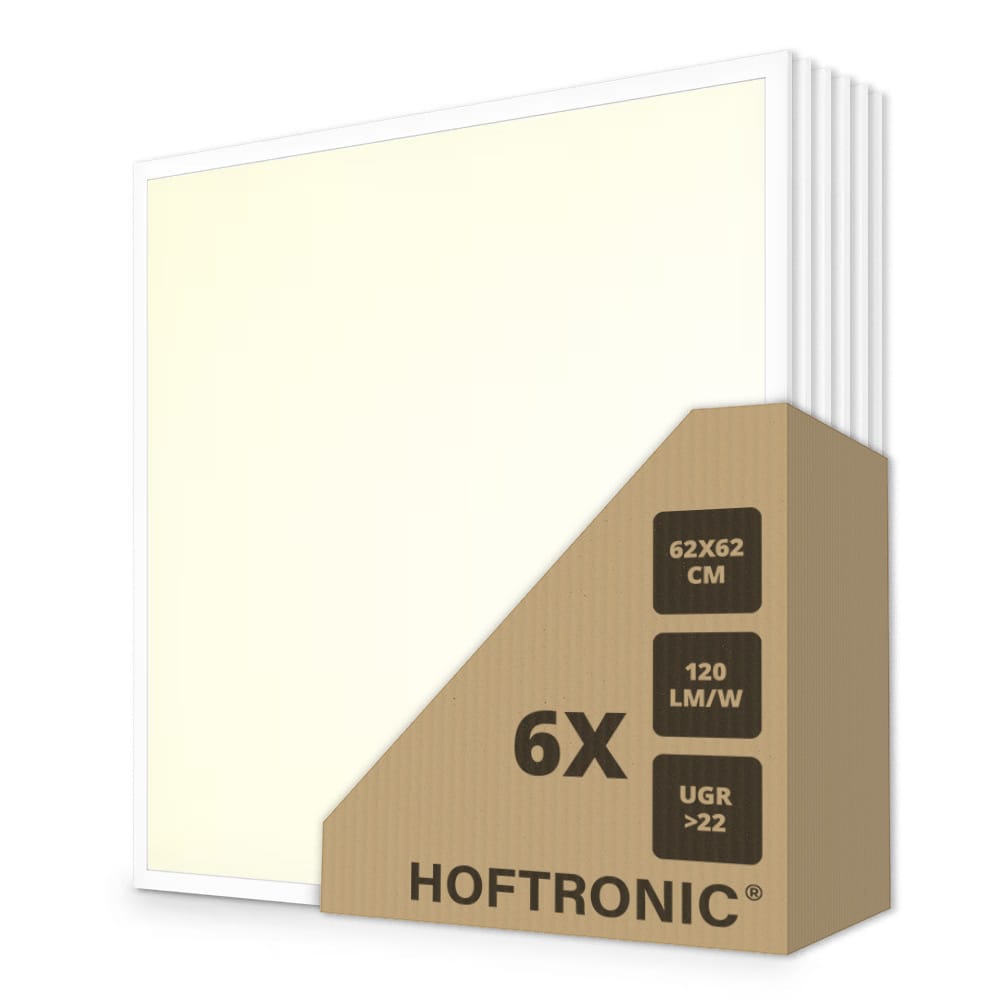 6x LED Paneel - 62 x 62 cm - 36 Watt - 4320lm (120lm/W) - 3000K warm wit - Flikkervrij - UGR22 - 50.