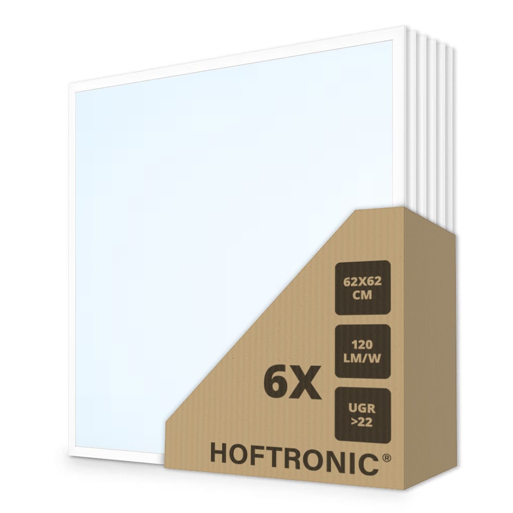 6x LED Paneel - 62 x 62 cm - 36 Watt - 4320lm (120lm/W) - 6000K daglicht wit - Flikkervrij - UGR22 -