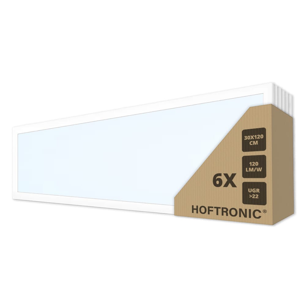 6x LED Paneel - 30 x 120 cm - 36 Watt - 4320lm (120lm/W) - 6000K daglicht wit - Flikkervrij - UGR22 