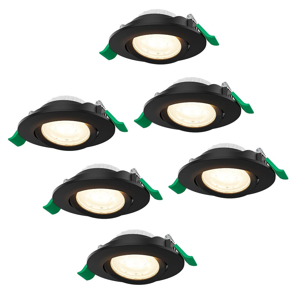 Set van 6 Prado Dimbare LED Inbouwspot - 6 Watt 570 lumen - CCT Lichtkleur Instelbaar 2700K/4000K/6000K - Lage inbouwdiepte 27mm - Rond - Kantelbaar - IP20 voor binnen - Zwart afbeelding
