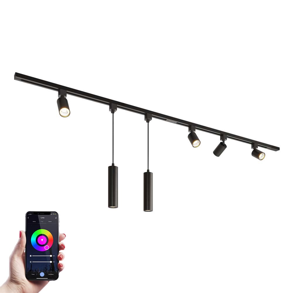 Taros Railverlichting Pakket - Recht - 2x 1 m rail - 4 railspots - 2 hanglamp - Incl. RGBWW GU10 - I