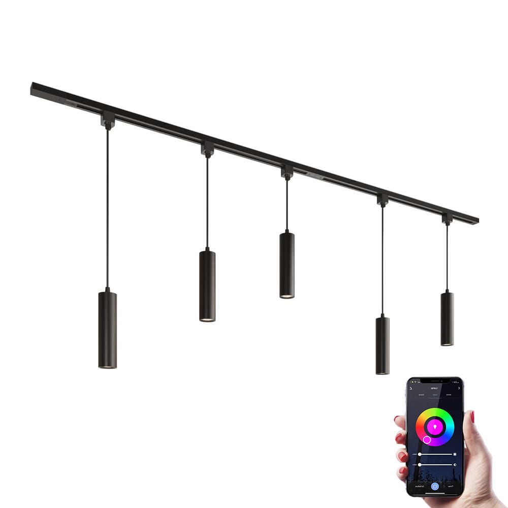 Taros Railverlichting Pakket - Recht - 2x 1 m rail - 5 hanglamp - Incl. RGBWW GU10 - IP20 - Modulair