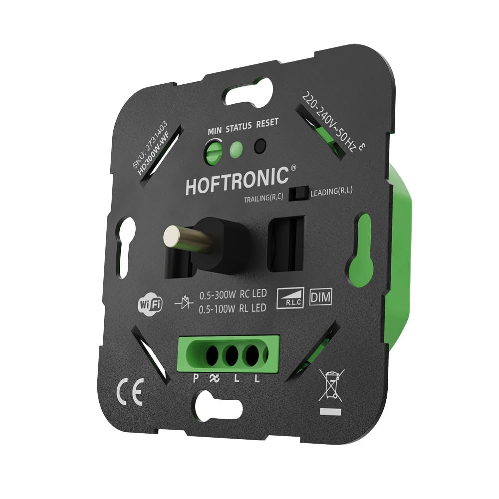 Slimme WiFi LED draaidimmer - 0.5-300W - Geen nuldraad nodig - Fase-aan- en afsnijding - Wisselschak