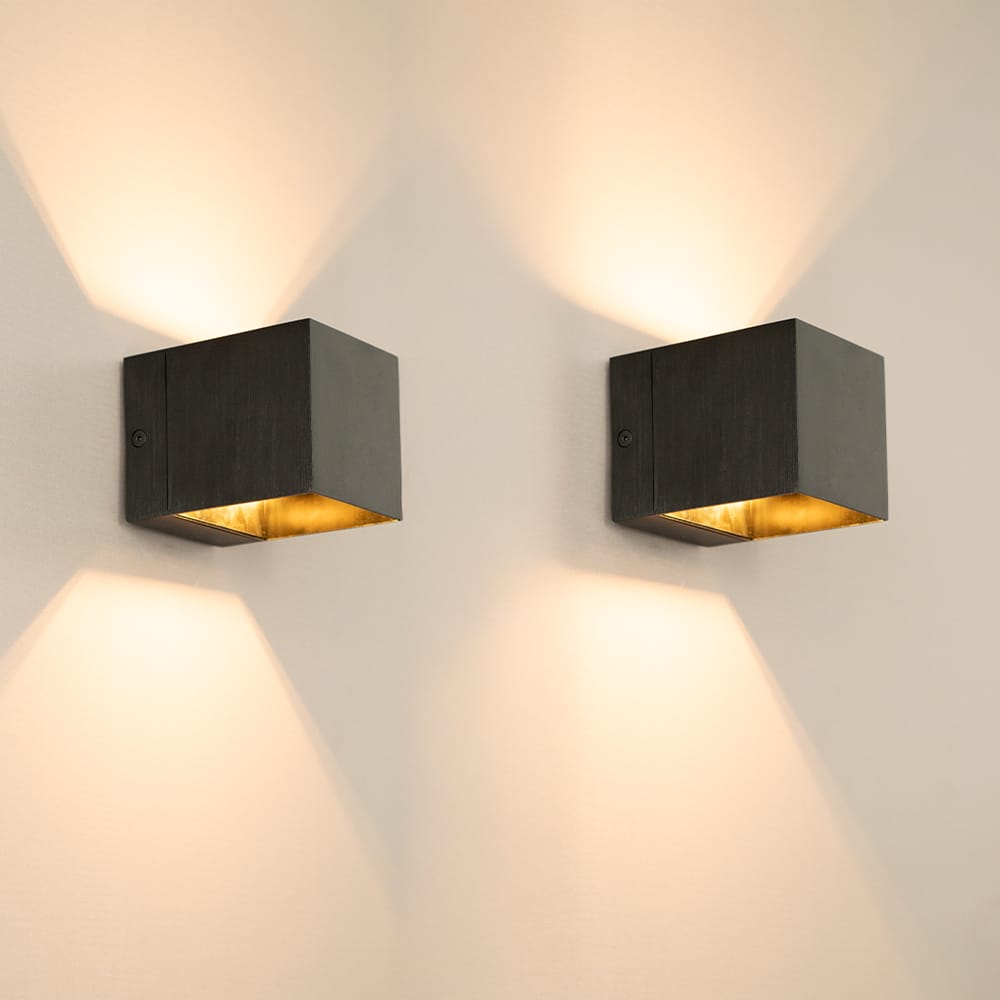 2x Fornax notte nera by LUSENZ - Kubusvormige up and down wandlamp met een geborstelde zwarte coatin