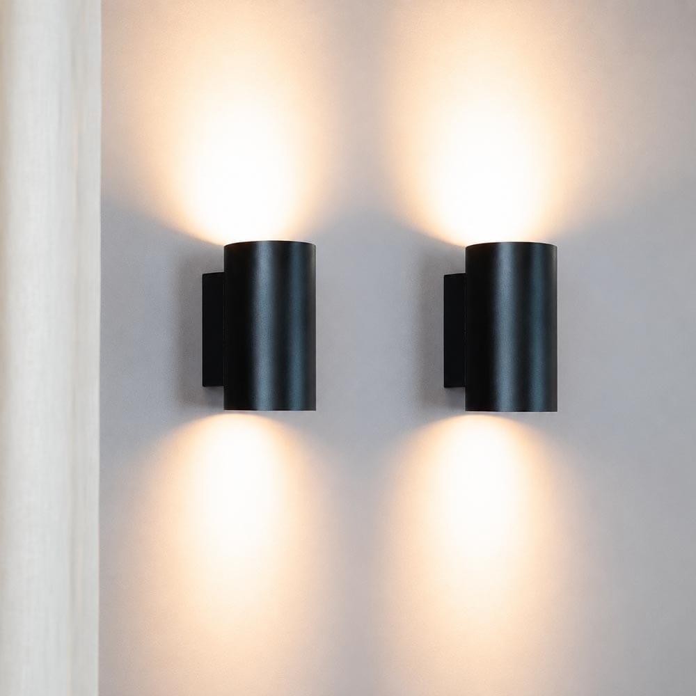 2x Giove nero by LUSENZ - Up and down licht met karakter - Cilindervormige wandlamp met een mat zwar